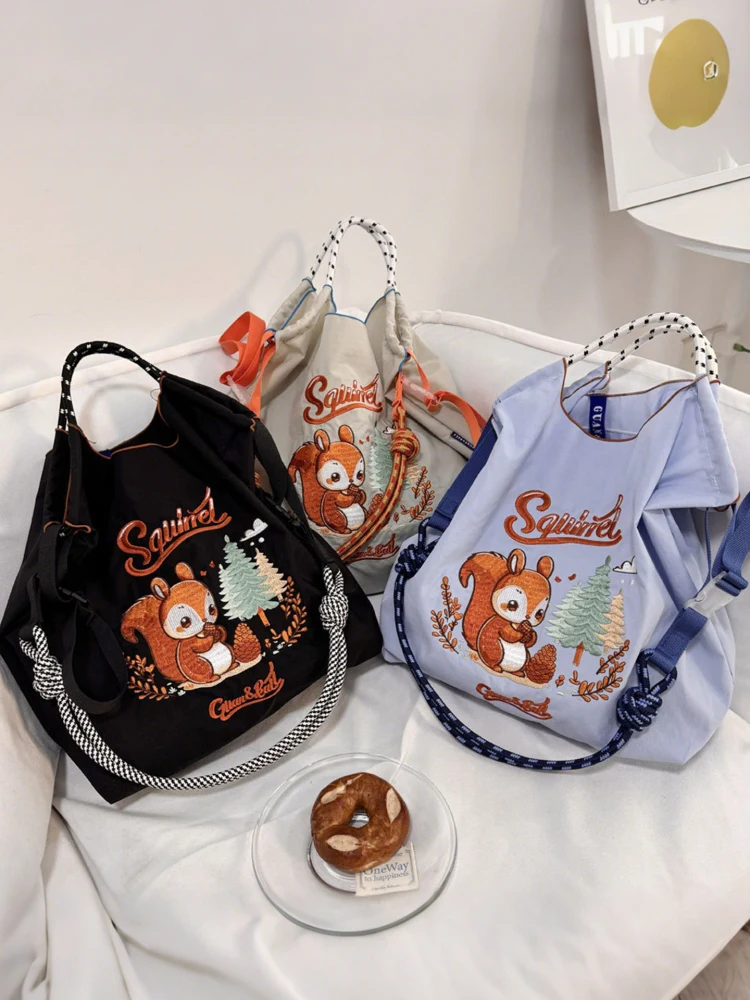 

Ele Embroidered Ball Nylon op Bag Handheld Ladies Chain Single oulder Bag Korean Sle Casual Cartoon Pattern
