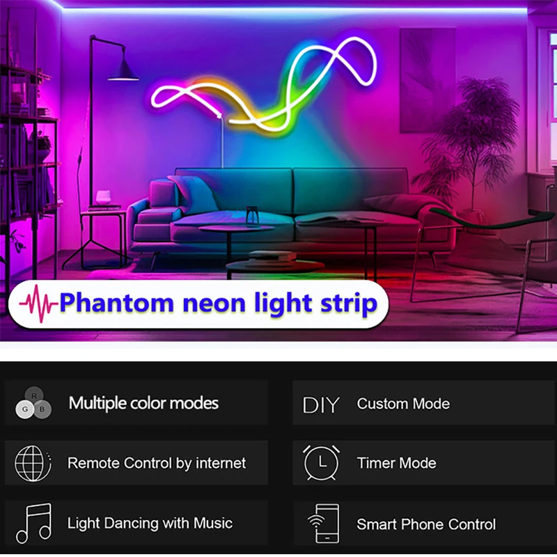 24V Bluetooth RGBIC Neon LED Strip Lights Silicone Neon Rope Light with Music Sync Dreamcolor Chasing Strip Tape for Room Decor