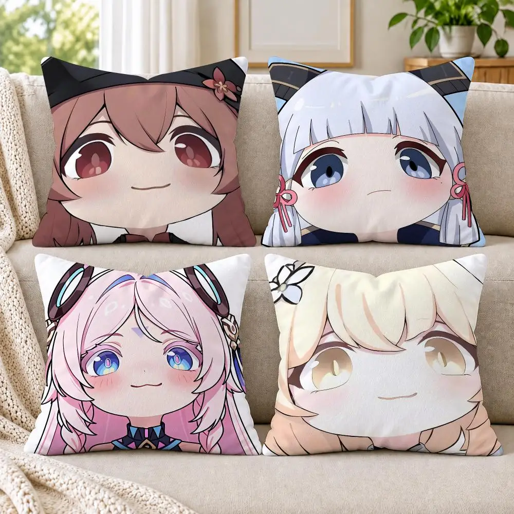 Sangonomiya Kokomi Genshin Impact Cushion Cover Soft Short Plush Pillow Cases Hidden Zipper Cutecore Sofa Bedroom Home Decor