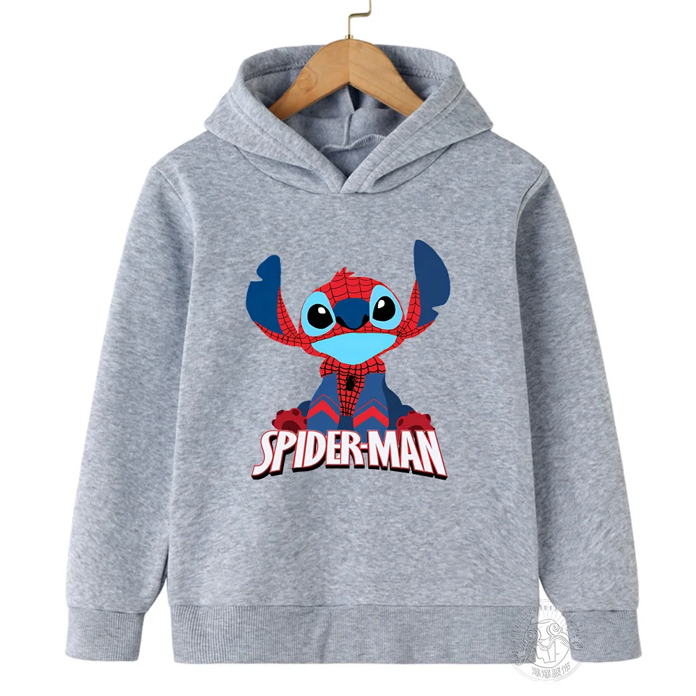 Disney Stitch Spider-Man children\'s street fashion sweatshirt boys and girls tops children\'s sports pullover outdoor sports hood