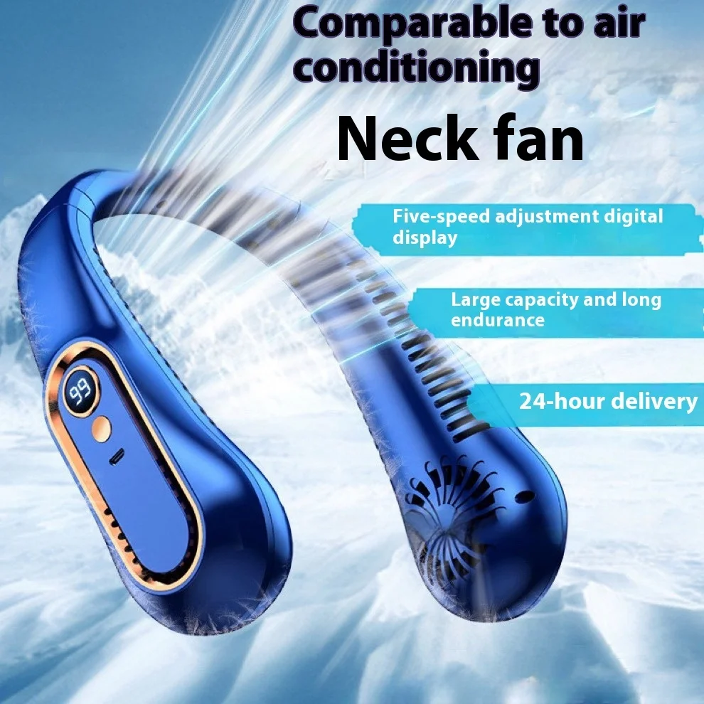 

Neck Bladeless Fan Mini Ultra Long Life Portable Lazy Silent Fan Usb Charging Student Sports Office Digital Display Power 5 Gear