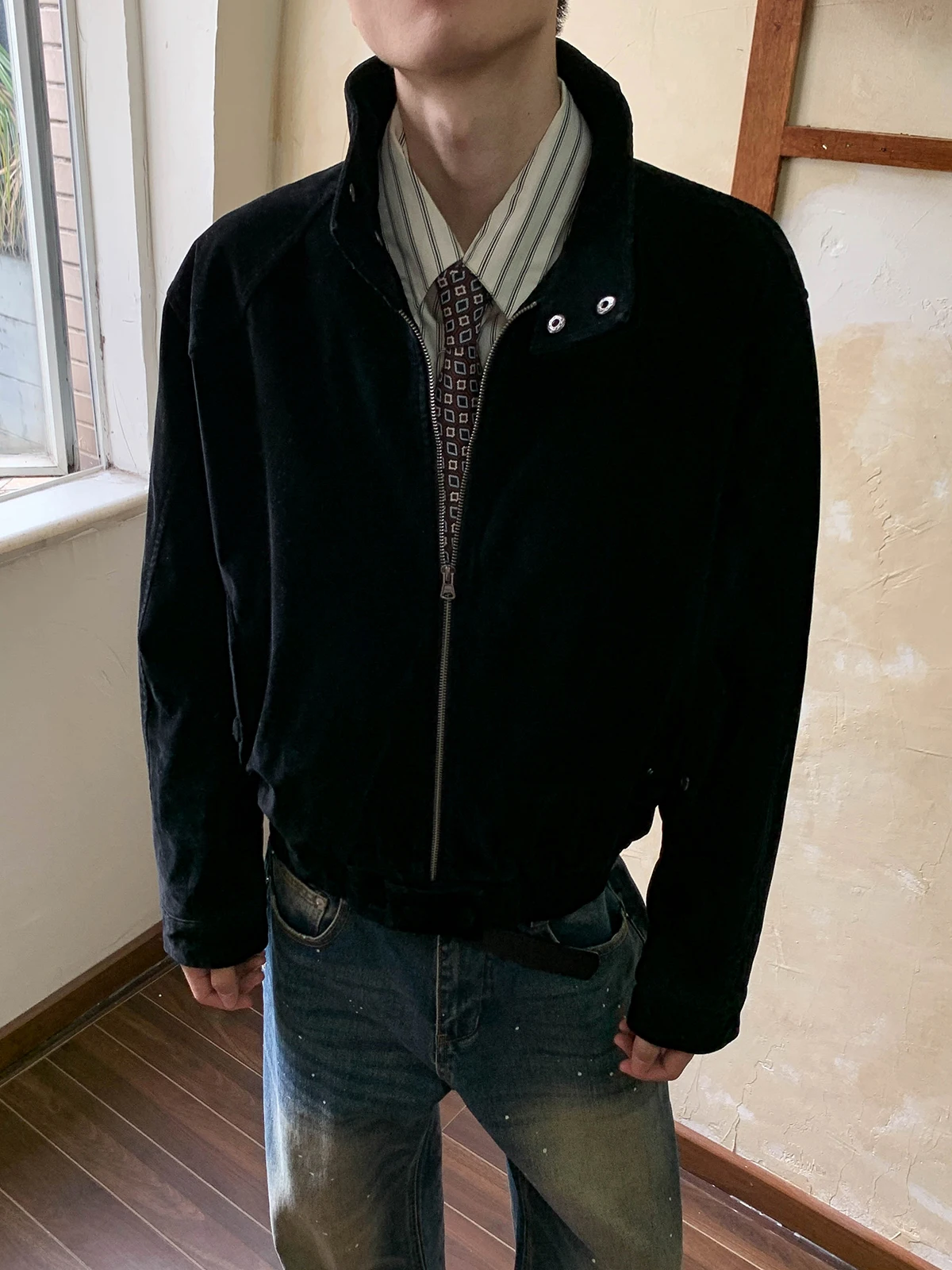 Oalin American Retro Cotton Fce Herren Harrington Jaet Stehkragen Wärme Winter Oberbekleidung Polyester Long Sve