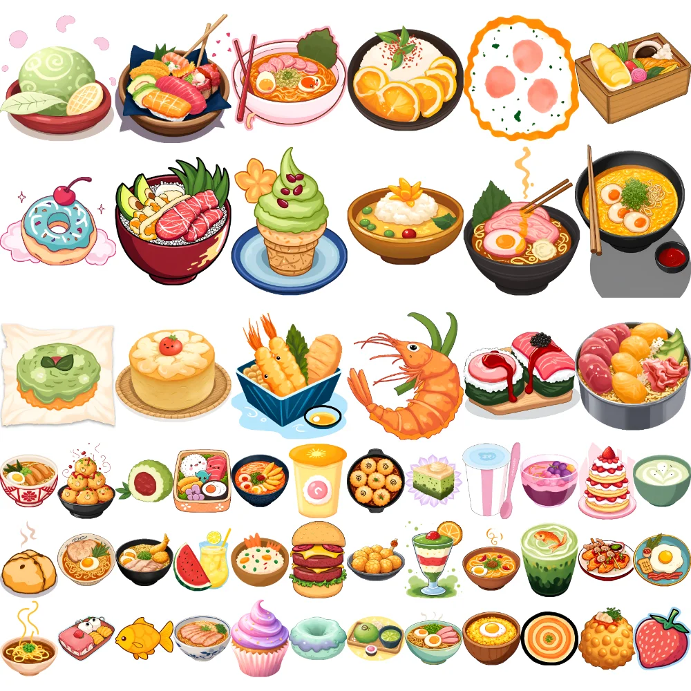 

54pcs Temporary Tattoo Food Stickers Waterproof Long-lasting Body Stickers Cartoon Stickers Anime For Boys Cheeks Arms