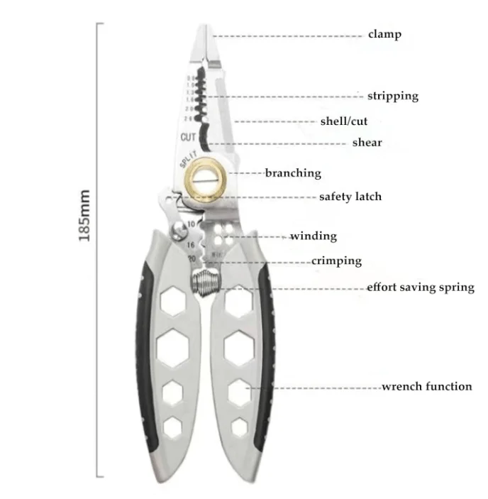 9 in 1 multifunctional electrician pliers 7-inch wire strippers Cable Stripping Crimping Striping External hex wrench Hand tools