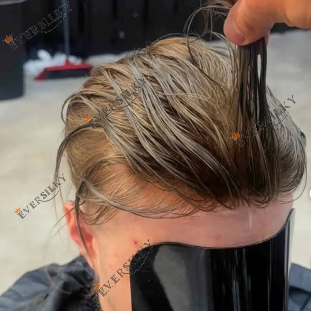Natural Hairline #18 Men Toupee 0.02mm Super Thin Skin Highlights 565# 1b80 Grey Brown Human Hair Hair Replacement Prosthesis