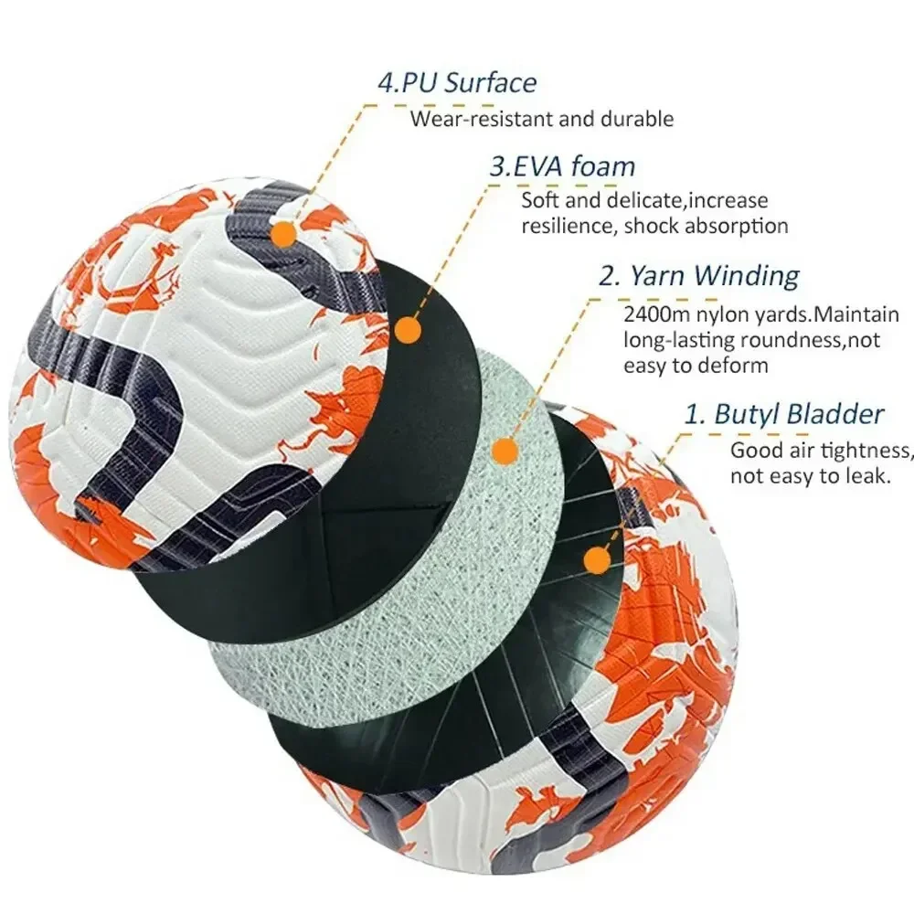ฟุตบอลมาตรฐานขนาด 5 เครื่องเย็บลูกบอล PU วัสดุป้องกันการระเบิดกีฬาลีกการแข่งขันกลางแจ้งฟุตบอลการฝึกอบรม
