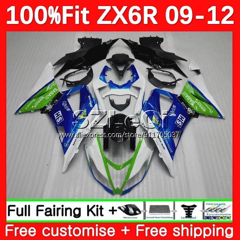 Injection For KAWASAKI NINJA ZX636 ZX 6R 636 6 R ZX6R 09 10 11 12 100No.113 ZX-6R ZX-636 2009 2010 2011 2012 Fairing Green blue