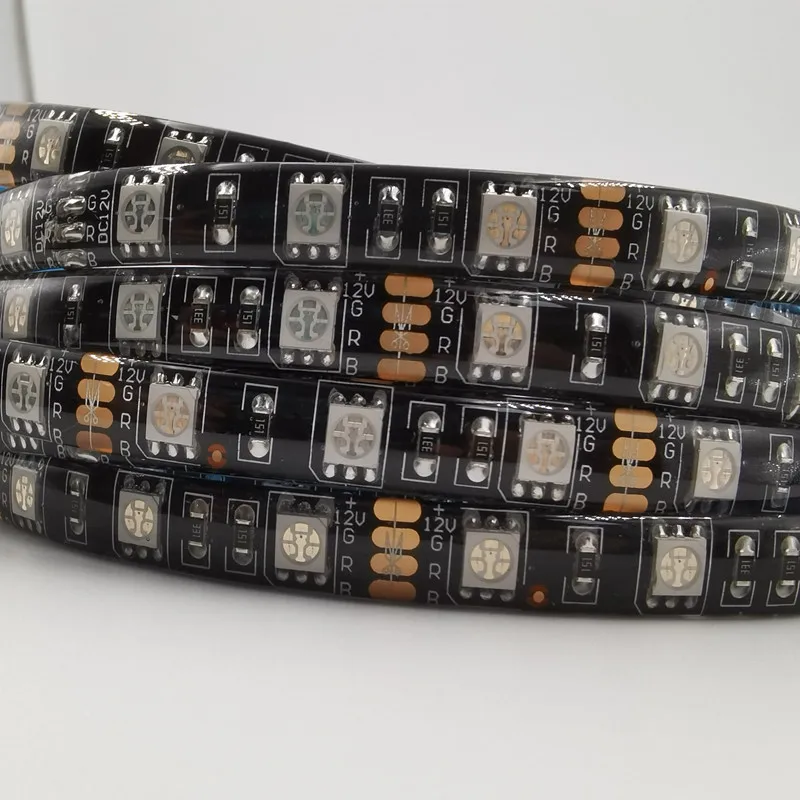 DC12V LED Strip 5050SMD 60LEDs/M Black PCB Board Flexible LED Light Waterproof RGB 5050 LED Tape For TV Background Decoration