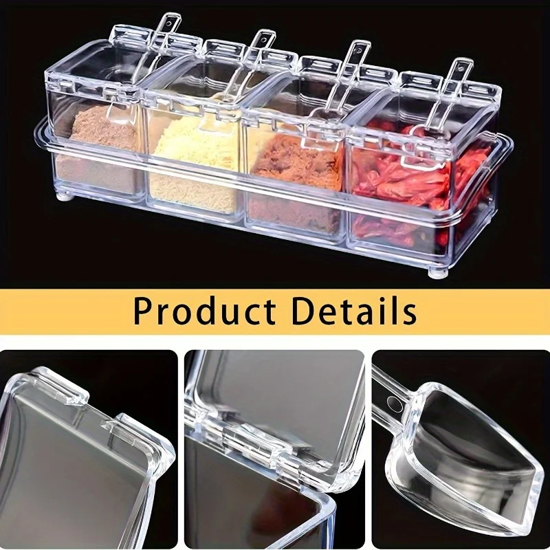 Acrylic Spice Organizer With Lid & Scoop - Clear Seasoning  Box For Kitchen, Restaurant Use