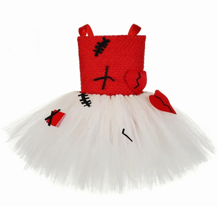 Halloween Scary Doll Gothic Style Mesh Tutu Dress With Fashion Design Print For Children Holiday Horror Theme Role Play Clothing