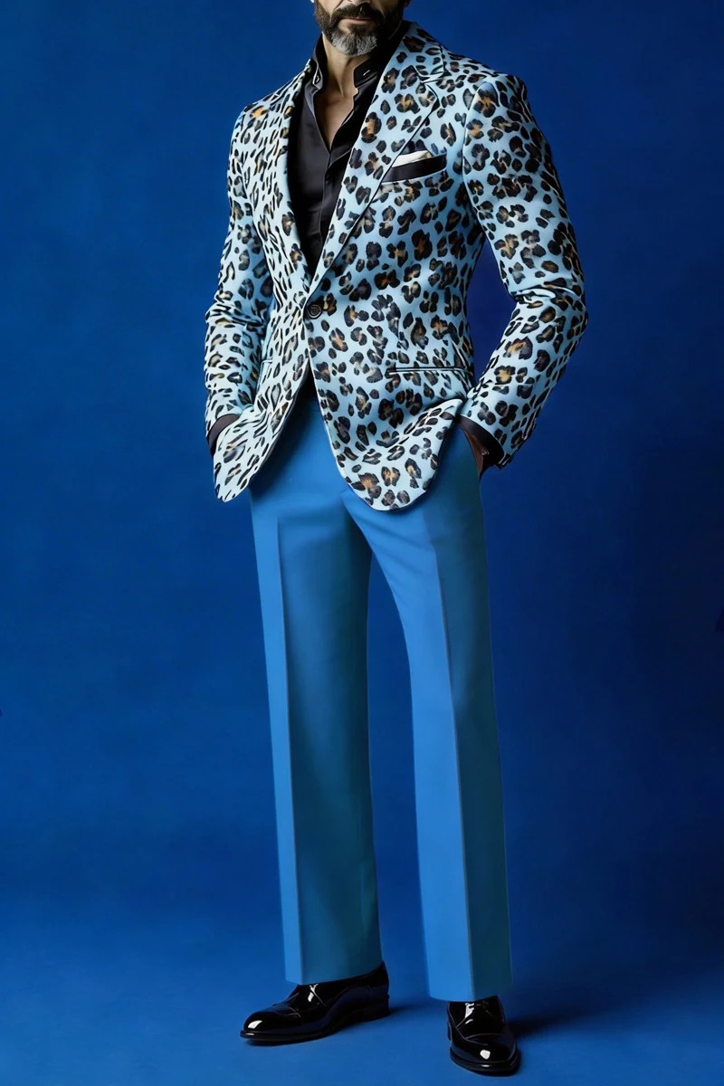 Leisure Leopard Print Wedding Suits For Groom Notched Lapel Single Breasted Tuxedos 2 Pcs Jacket Pants Party Prom Customized