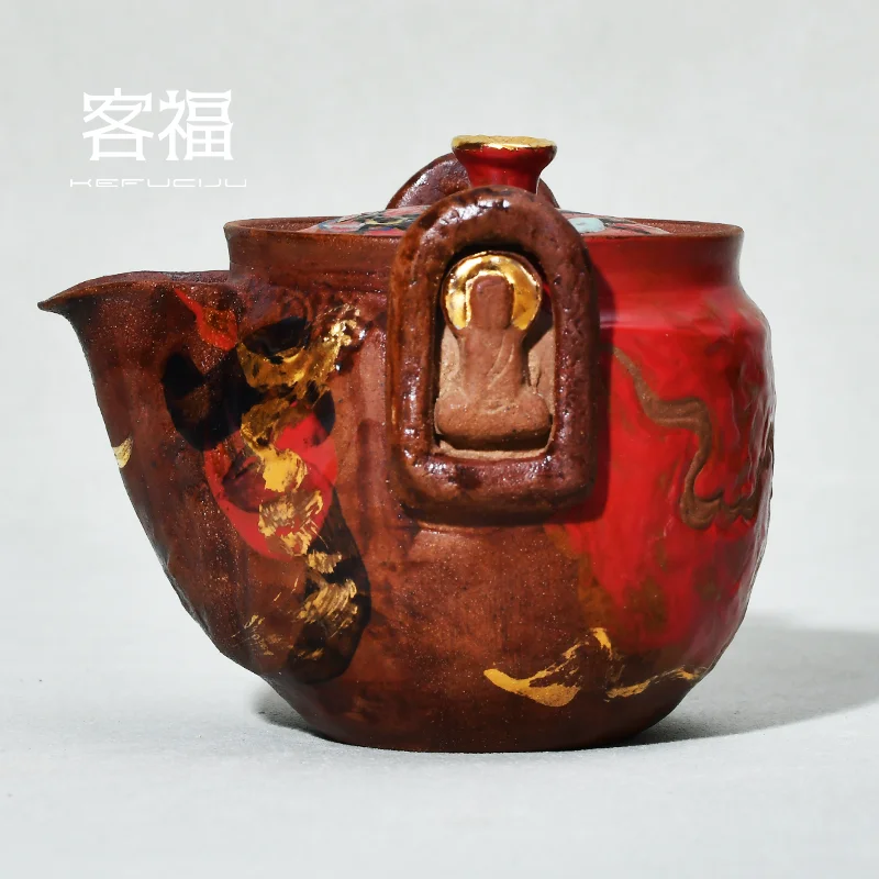 Kefu, Chen Peiqiang, Dunhuang Feitian Vase, engraved hand-grasped pot, covered bowl, kiln-changed merchandise, coarse pottery