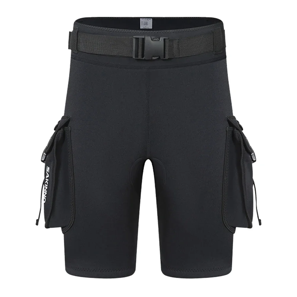 3mm Neoprene Wetsuit Tech Shorts Keep Warm Unisex Wetsuit Cargo Shorts D-Ring Buckle Leak Hole for Diving Equipment Accessories