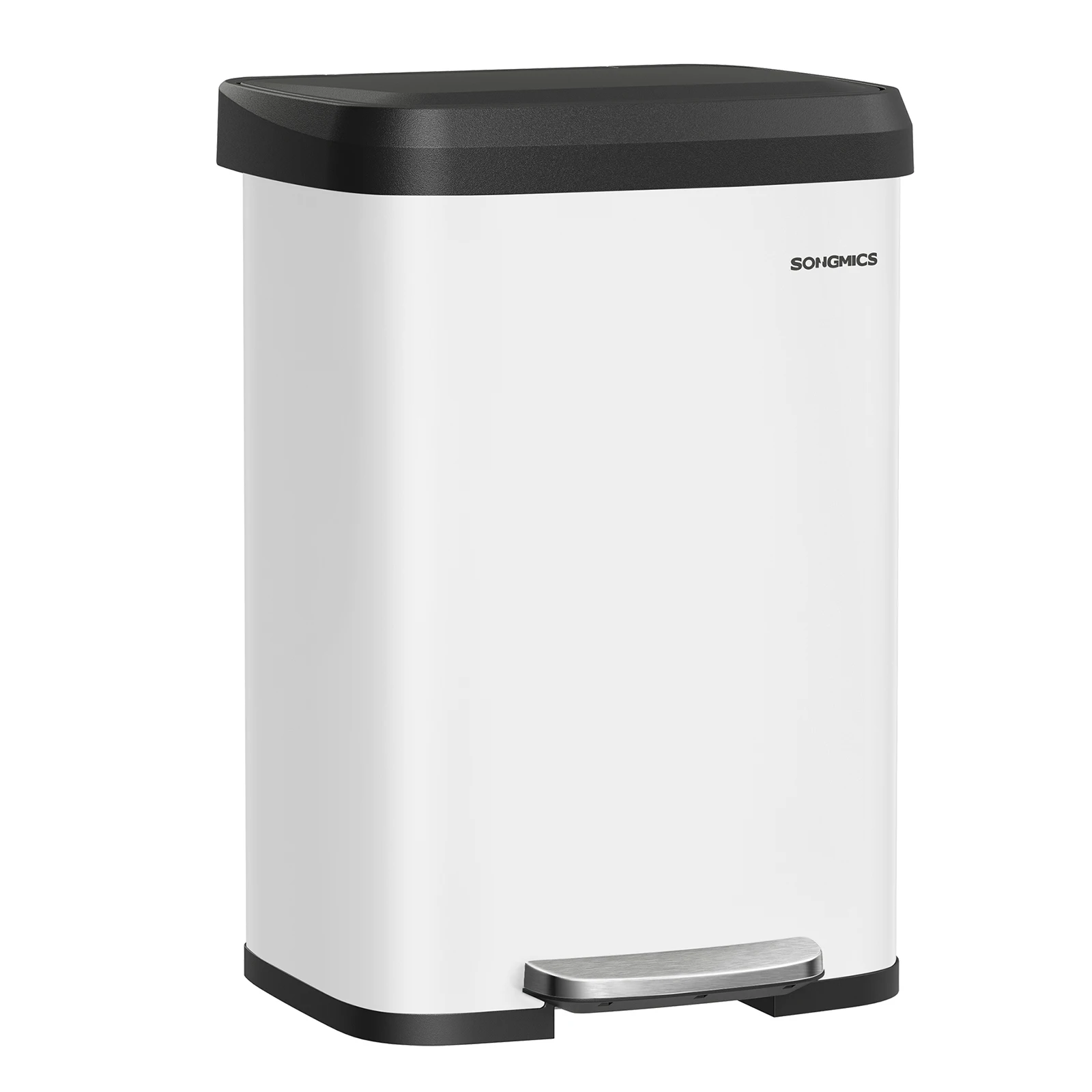 SONGMICS Kitchen Bin, 13 Gallon (50 L) Rubbish Bin, Metal Waste Pedal Bin with Lid, Tall and Large