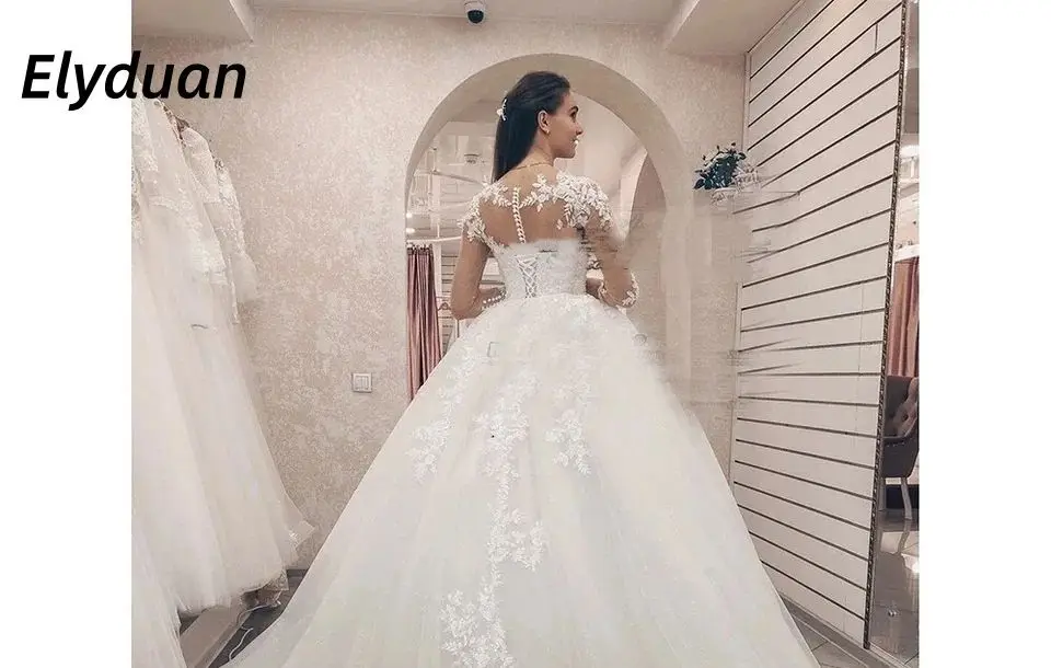 Elegant Ball Gown Wedding Dresses Long Sleeves Lace Appliques Customized Floor Length Ivory Tulle Vestidos De Novia 2026
