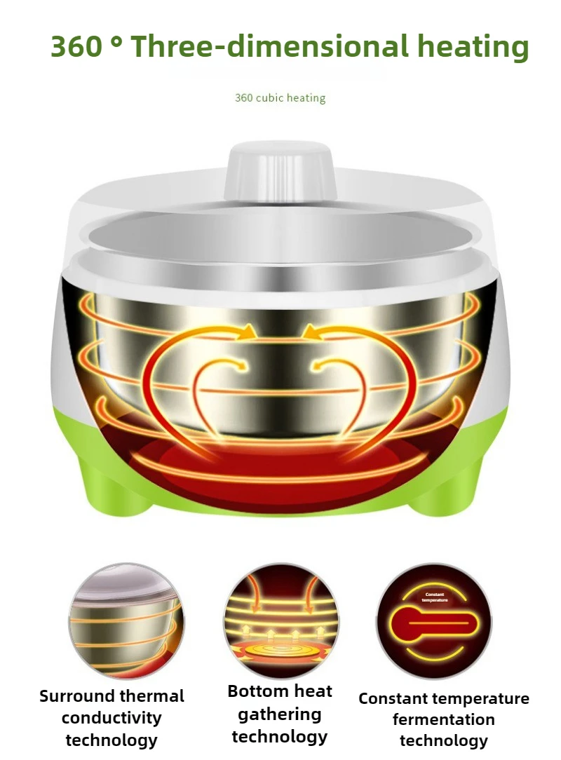 1.2L التلقائي آلة الزبادي الصغيرة ذاتية الصنع لتقوم بها بنفسك المنزل الذكي آلة الزبادي درجة حرارة ثابتة مادة PP بطانة آلة ناتو
