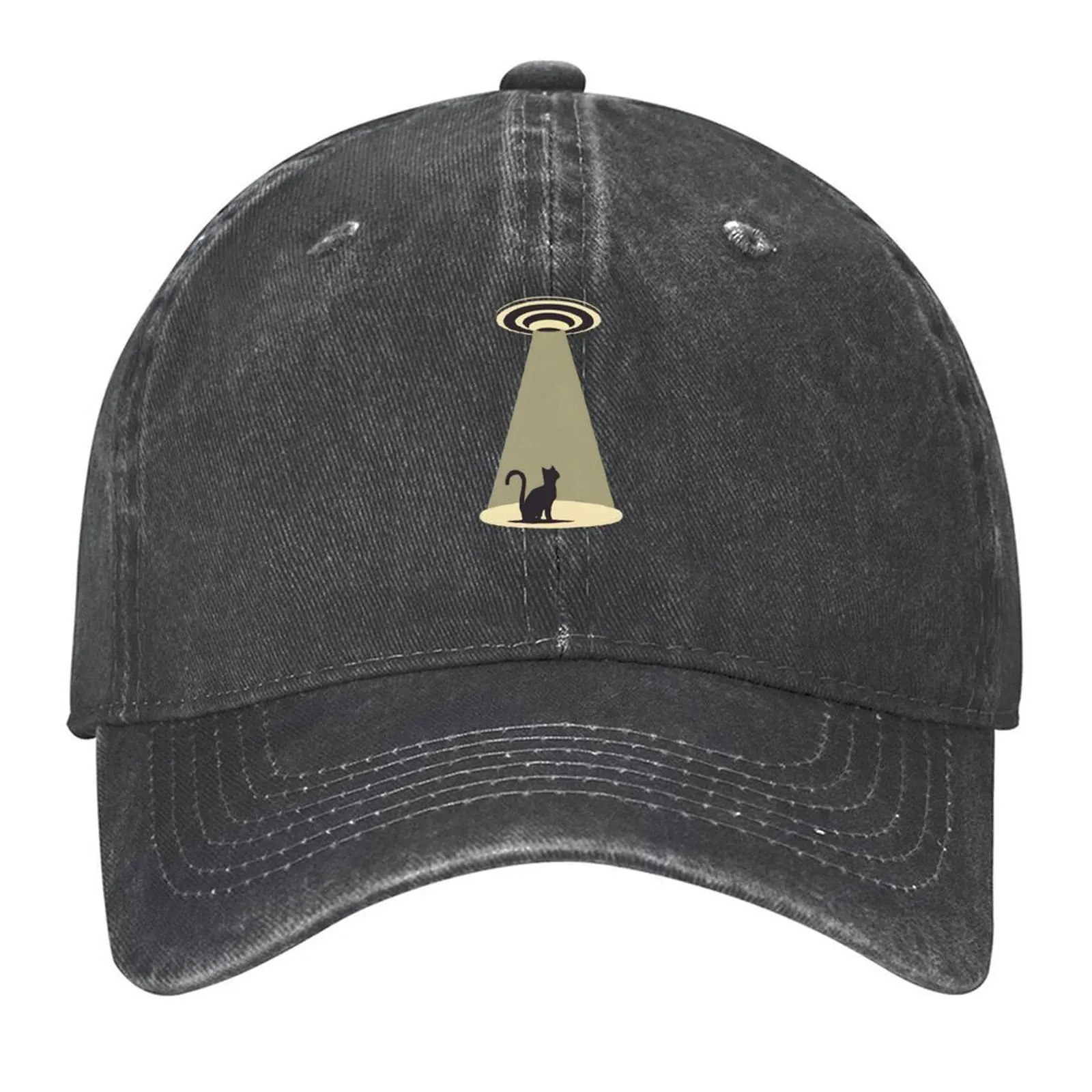 

UFO steals a black cat Baseball Cap Unique hats Big Size Hat Hat Luxury Brand Ball Cap Men Caps Women's