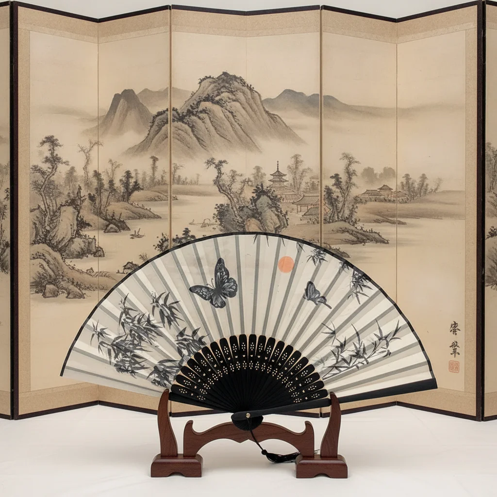 Photography Vintage Style - Vintage Silk Folding Fan Wooden Handle