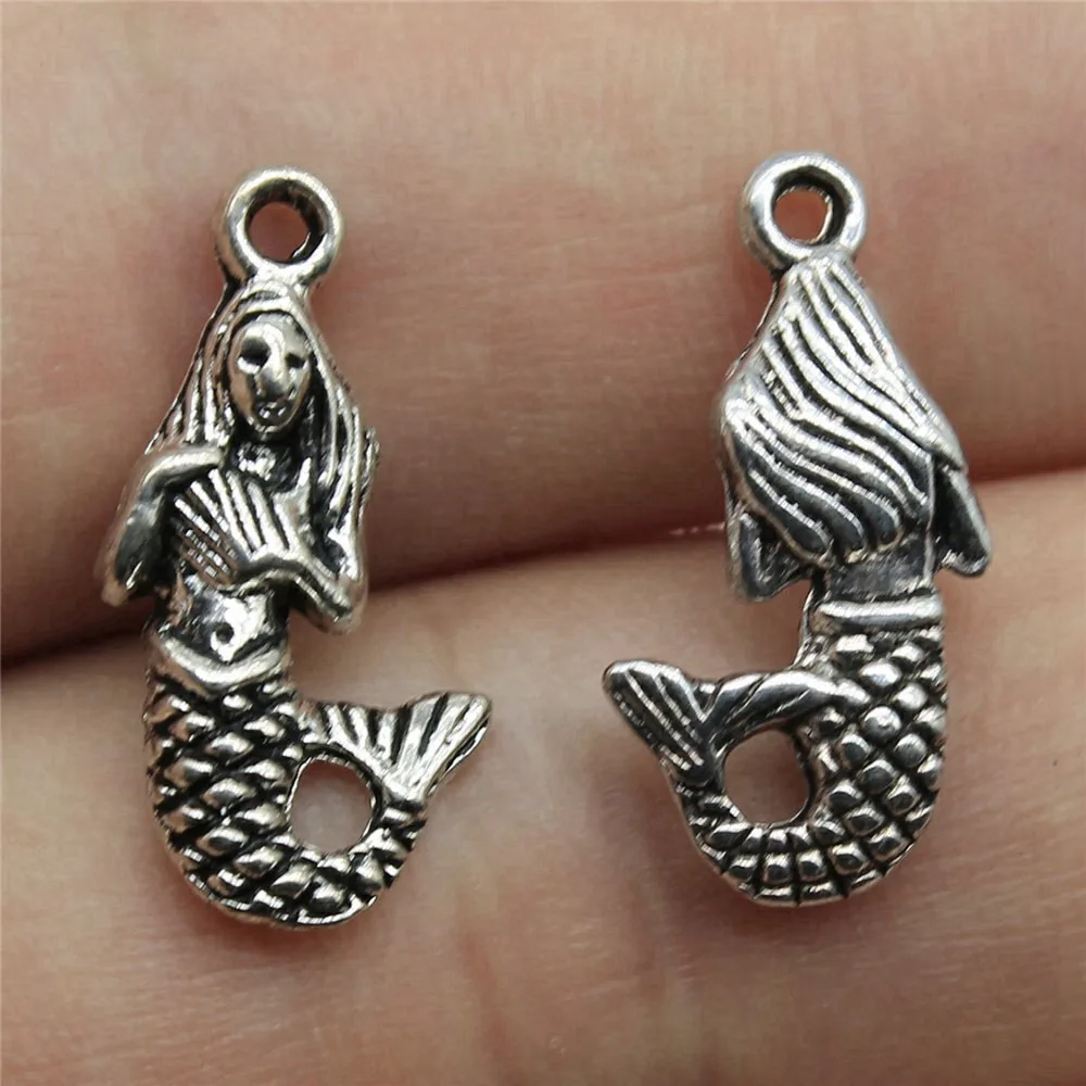 10pcs/lot 22x12mm Mermaid Charms For Jewelry Making Antique Silver Color 0.87x0.47inch