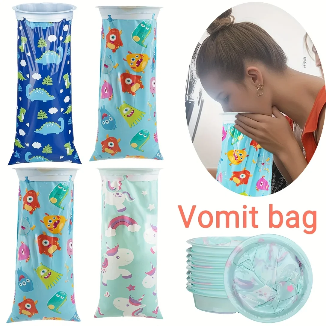Bolsa de Vómito Portátil con Diseño de Dibujos Animados - Bolsa de Emergencia para Mareos por Movimiento, Viajes en Auto, Emergencias al Aire Libre, Multiusos