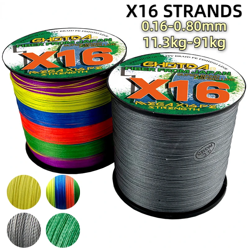 

GHOTDA X16 Strands Fishing Line Multifilament Smooth 1000M 100% PE Carp Braided Wire Cord 200LB Sea/River Accessories Tool Pesca