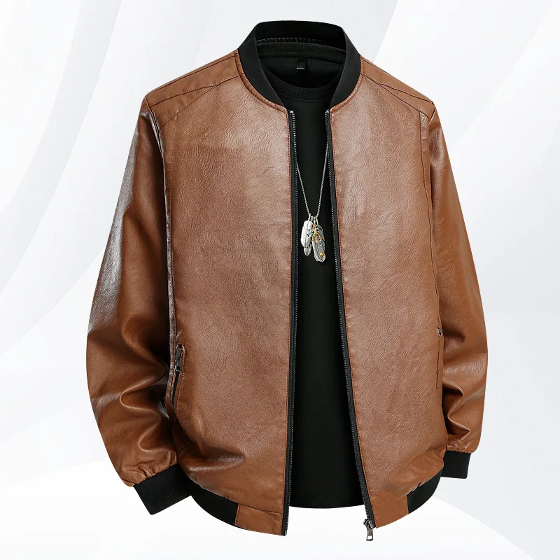 

M-8XL Мужские пальто из искусственной кожи большого размера в стиле панк Деловые повседневные молодежные топы Весна Осень Новая тонкая однотонная мужская куртка из искусственной кожи на молнии