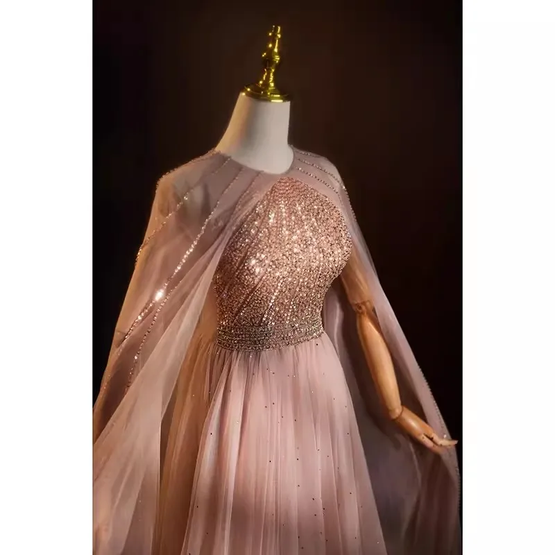 Abiti da sera formali da donna con immagine reale personalizzata con mantello con paillettes che borda una linea di abiti lunghi da ballo per feste Occasioni speciali