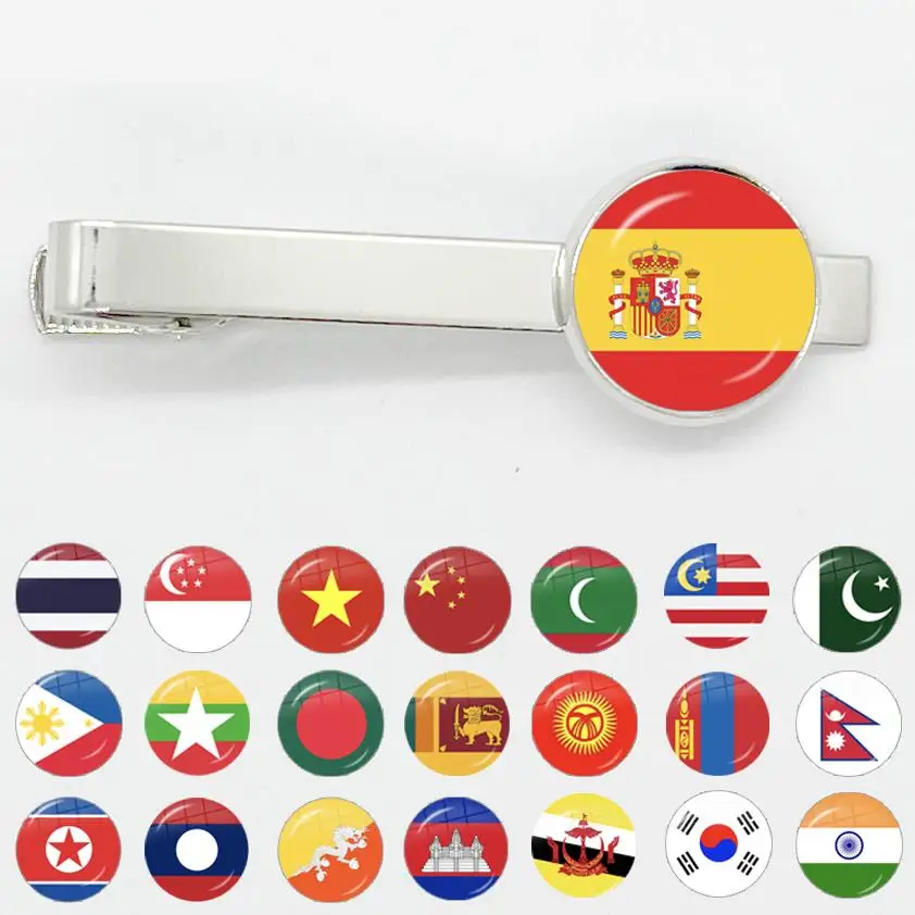 25 Countries National Flag Tie Clips Men Fashion Metal Necktie China Thailand Singapore Flag Clip Pins Button Wedding Suit Pins