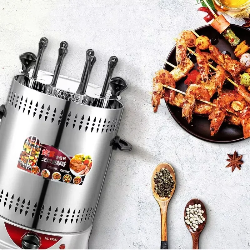 Electric Smokeless Vertical BBQ Grill Making Machine Meat Rotary Kebab Skewer Machine Chicken BBQ 6/8/10 Sticks Rotating Machine