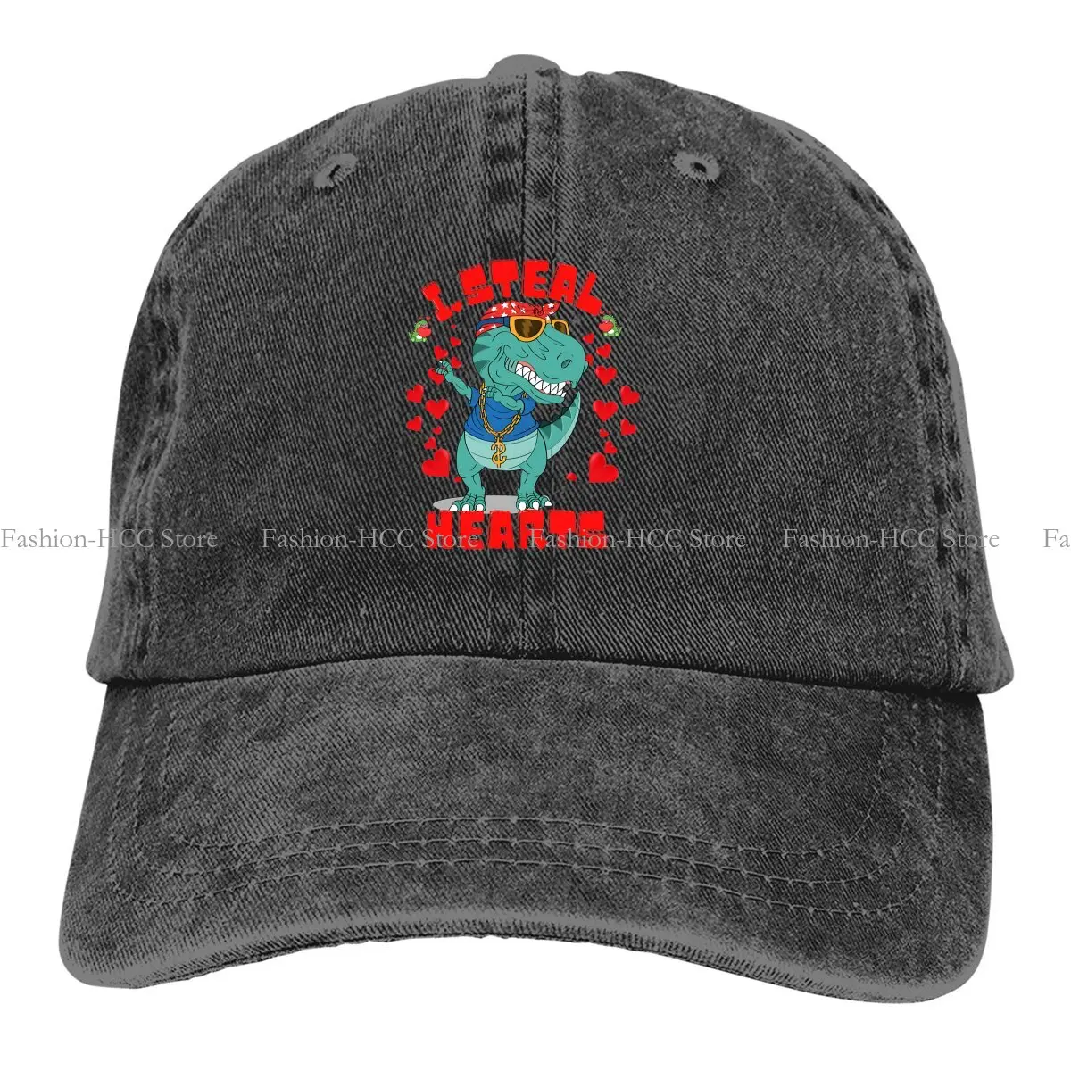 

Washed Men's Baseball Cap I Steal Hearts Valentines Trucker Snapback Caps Dad Hat Dinosaur Golf Hats