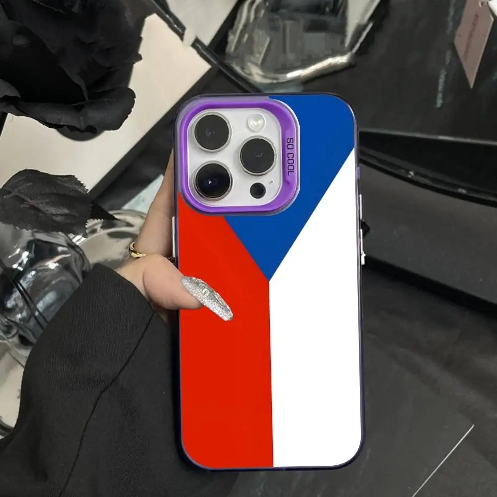 جمهورية التشيك العلم الفن جراب هاتف آيفون 16,15,14,17,13,12,11,XS,Mini,Pro,SE,MAX الأرجواني ماتي غطاء سيليكون