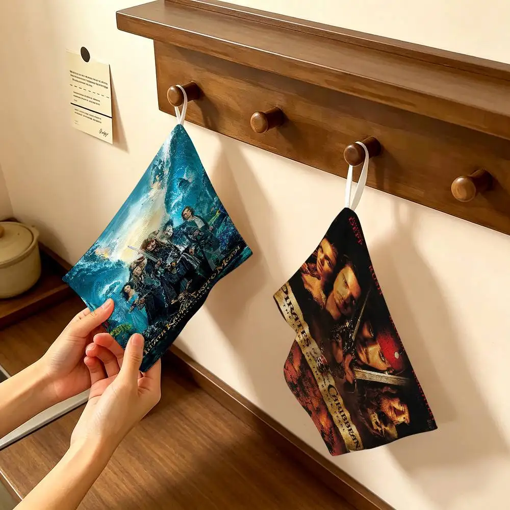 Movie C-Caribbean's P-Pirates Hanging Kitchen Towel, Polyester Cotton Fabric, Absorbent Hand Wiping Towel for Home Dormitory