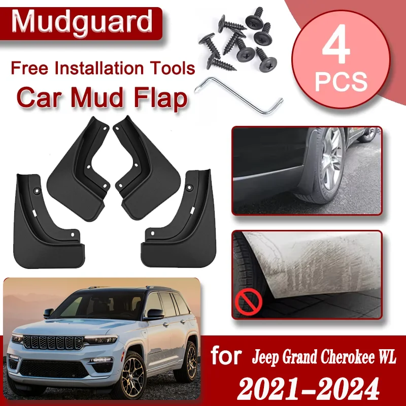 4x Car Front Rear Mudguard For Jeep Grand Cherokee WL WL74 2021-2024 Accessorie Anti-scratch Fender Antifreeze Mudguards Splash