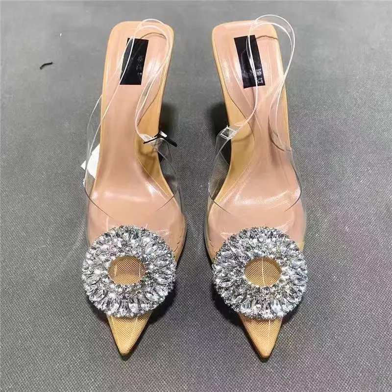 ZA Woman Rhinestone Decorative Transparent High Heels Sexy Pointed Toe Slingback Pumps 2024 Summer Women's Banquet High Sandals