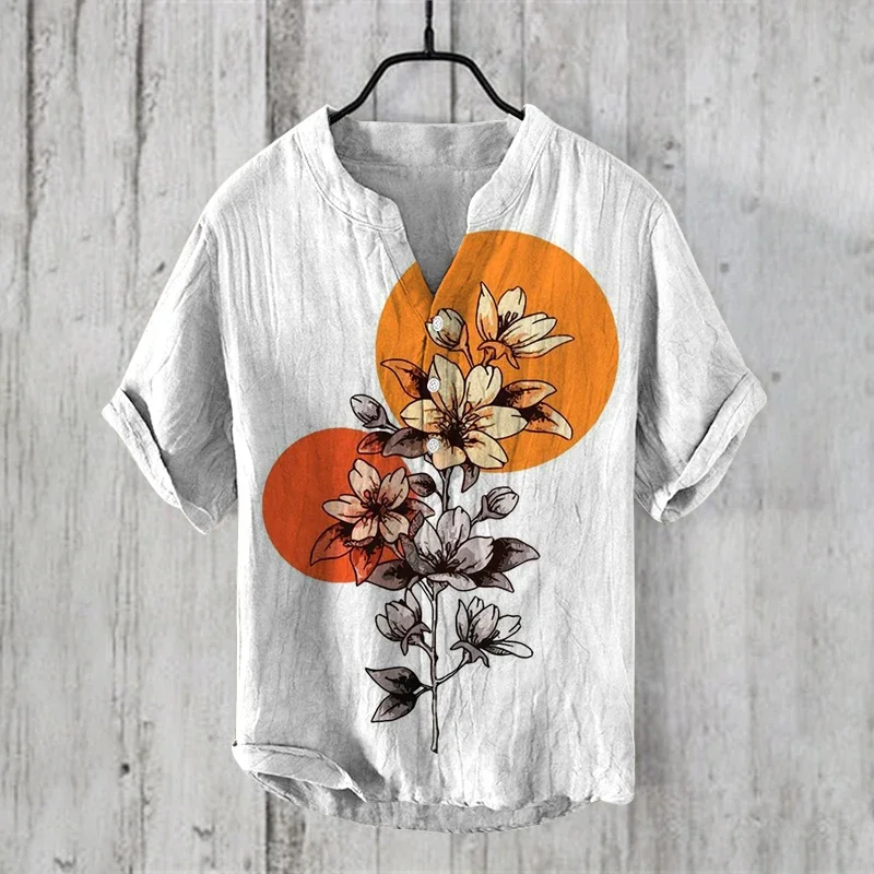 2024 Nieuwe Heren Casual T-Shirt Met Korte Mouwen Zomer T-Shirt Met Korte Mouwen Mans Jasianese Stijl V-Hals Henley Shirt