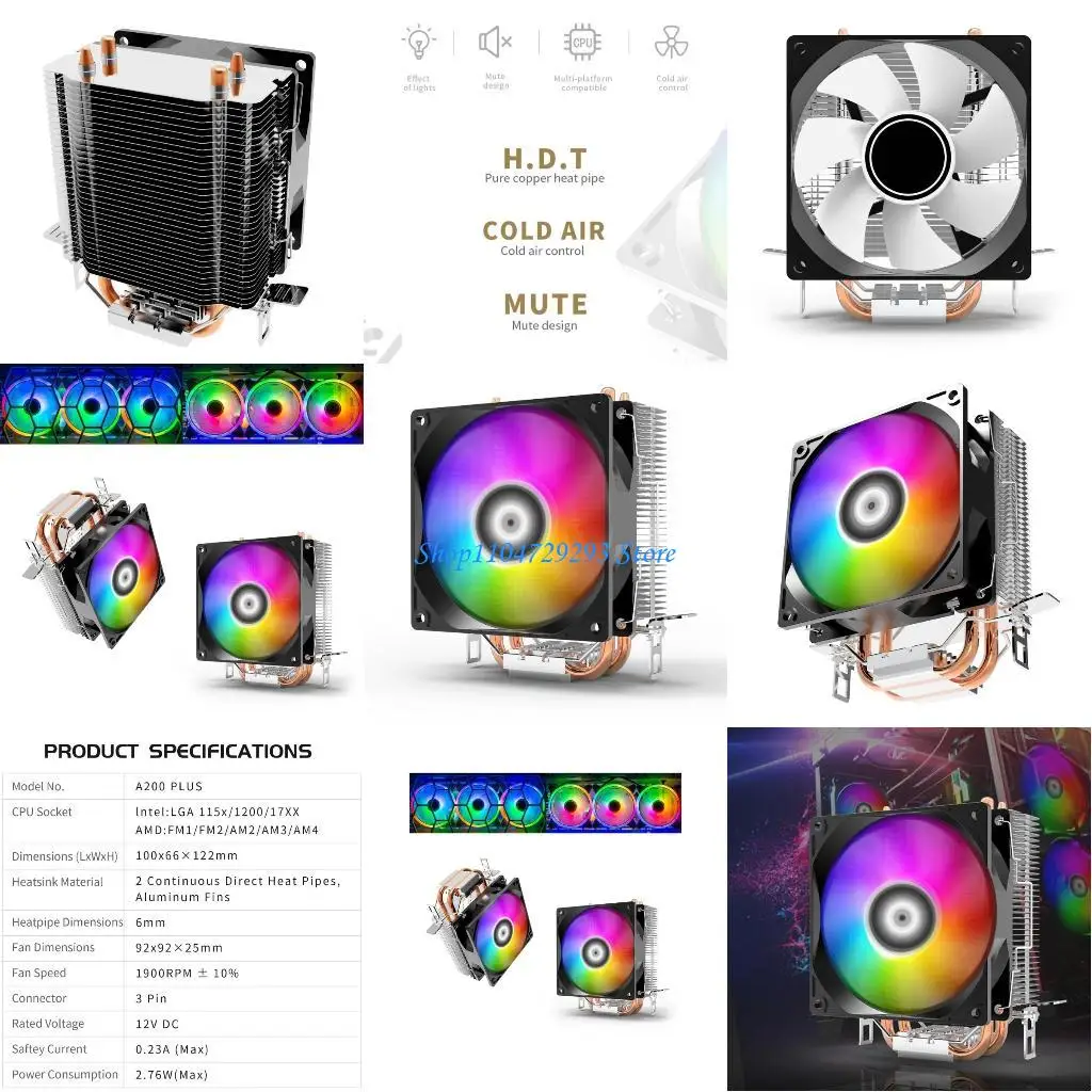 

Y2GD A200 Quiet CPU Cooler 9CM RGB Fan with Copper Pipes for Optimal Cooling Fans