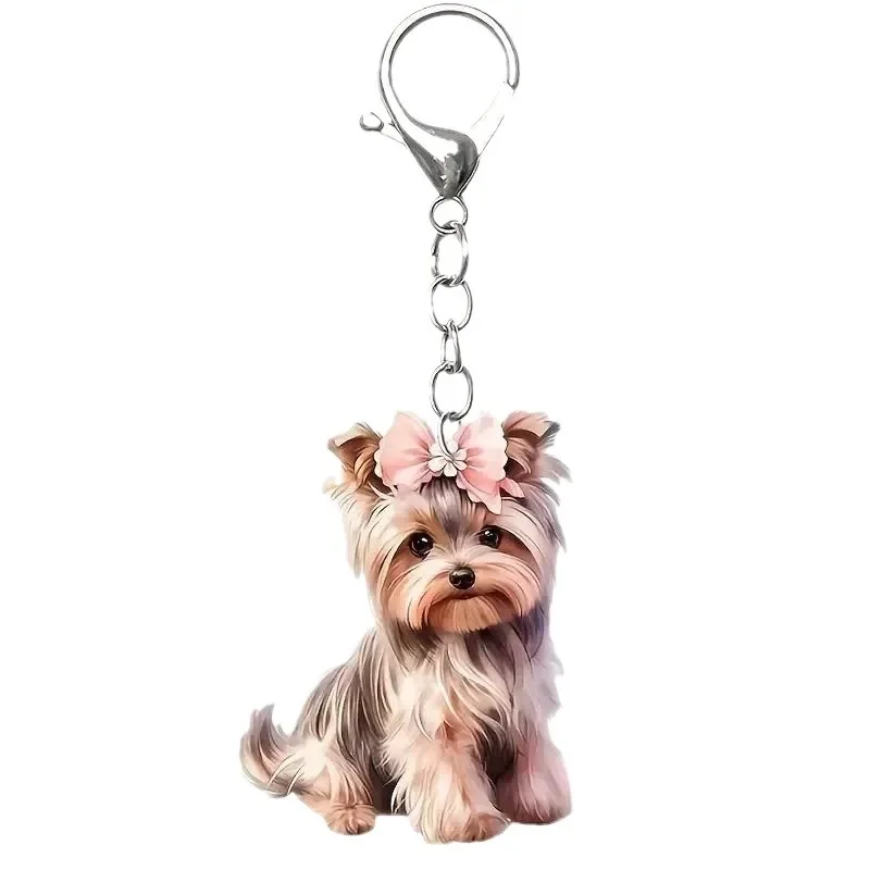 Cute Yorkshire Dog Keychain, Acrílico Punk Puppy Key Chains, Doggy Pets Keyring, Presentes de mochila de carro para amantes de cães