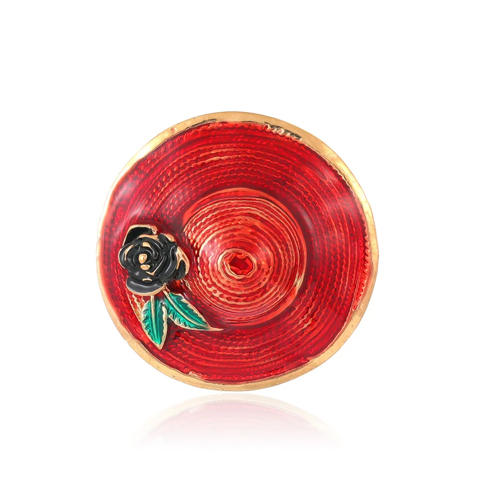 High-end creative red drip hat brooch retro small straw hat brooch girl playful small pin anti-light woman
