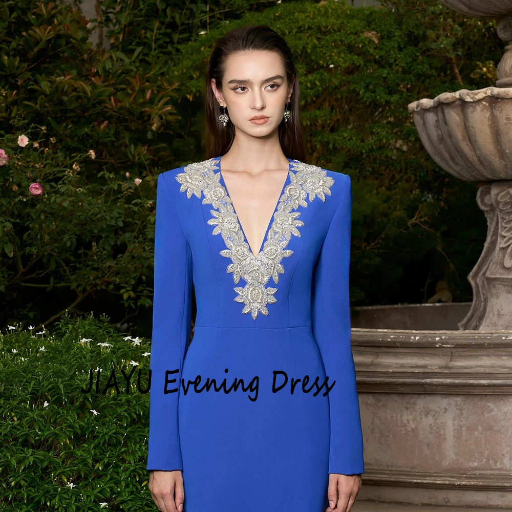 تخصيص الخامس الرقبة الدانتيل يزين جيرسي مساء اللباس كامل الأكمام مستقيم حزب اللباس الطابق طول مع ثوب الحفلة سبليت الظهر #3