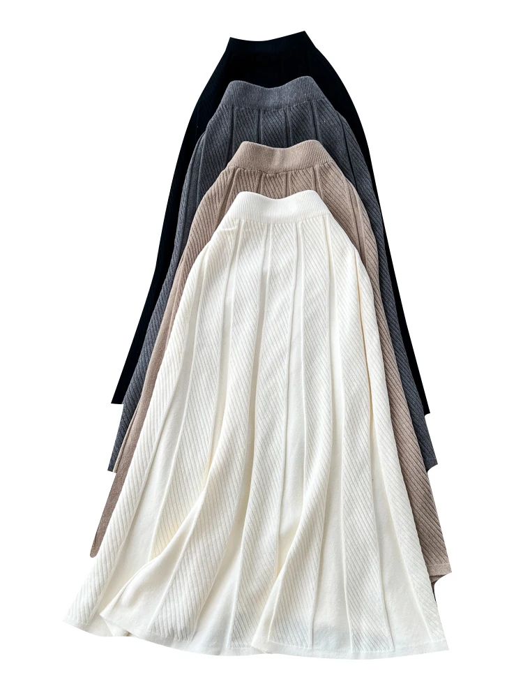 Ele Knitted f Skirt Women's Autumn Winter 2025 New Elastic Waist Slimming Personali Bodycon Sweater Midi Skirt