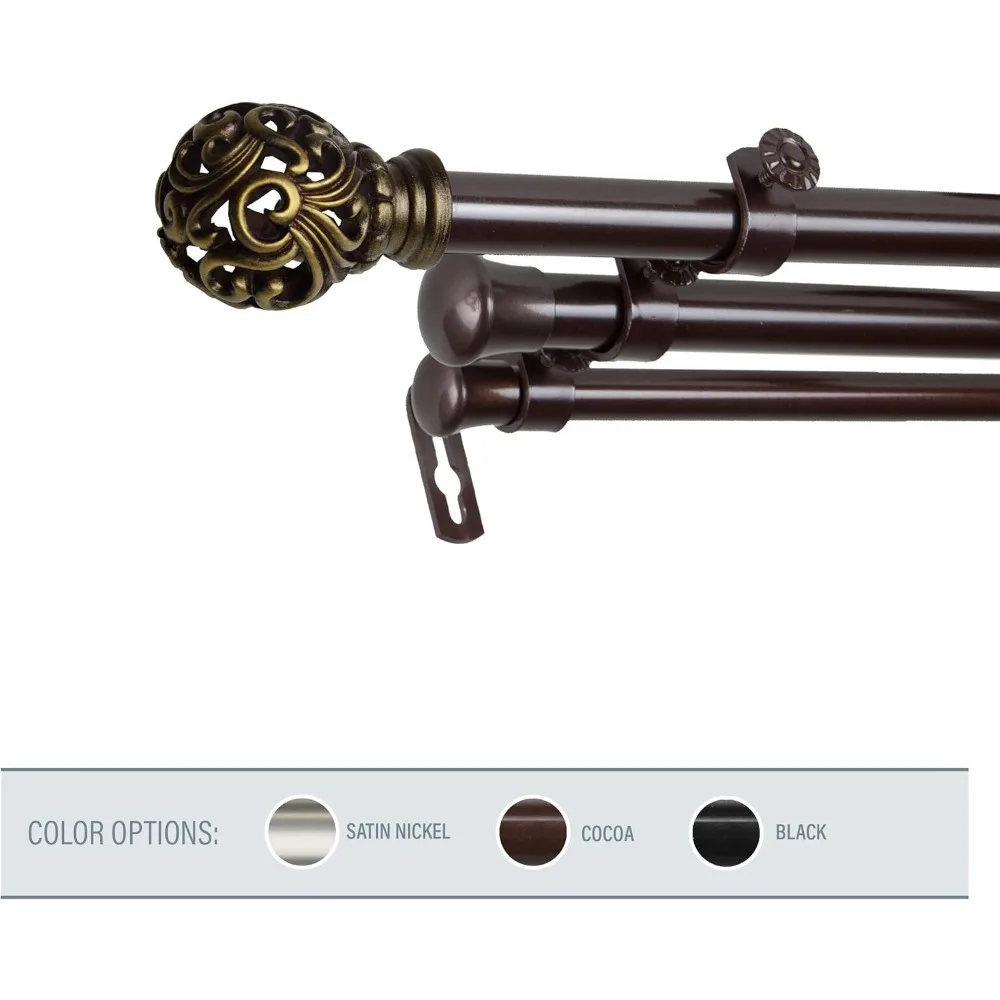 قضيب ستارة ثلاثي على الطراز الباروكي، قابل للتعديل من 66 إلى 120 بوصة، لمسة نهائية من النيكل الساتان #6