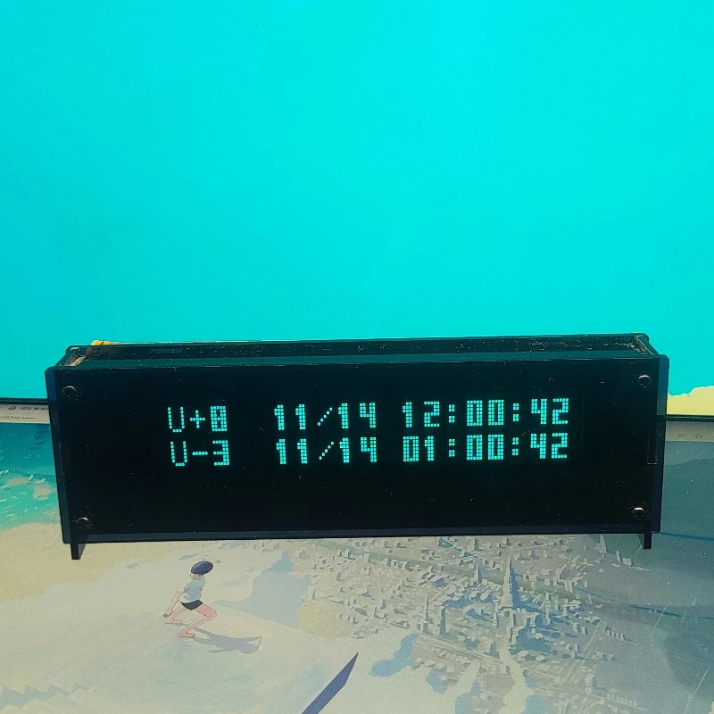 VFD Clock Vacuum Fluorescent Display Dual Time Zone Clock VFD Dual Timezone Clock