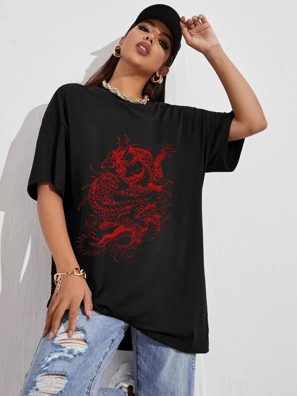 Womens T-shirt Harajuku Y2K Set Tops Harajuku Dragon Goth Anime Clothes Graphic T Shirts Oversized Mensvintage Tee Pro Choice image 3
