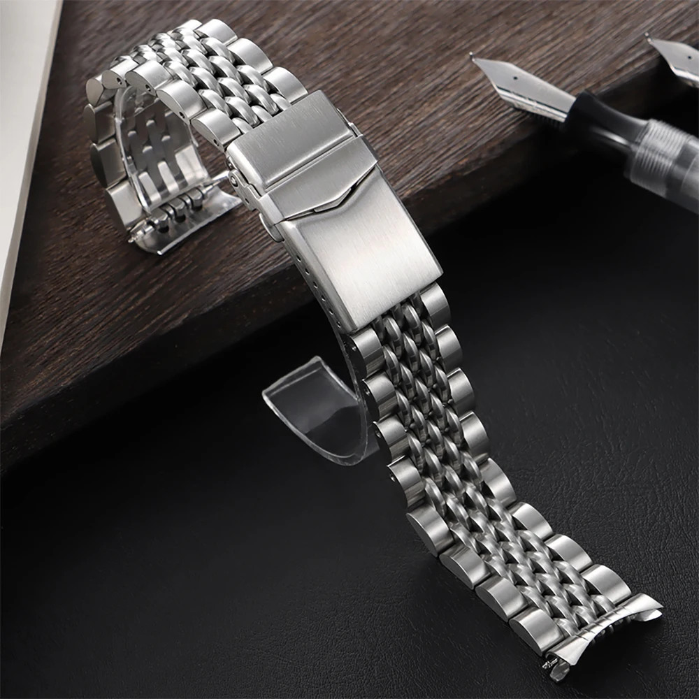 

20 мм 22 мм для Seiko, роскошный однотонный ремешок из нержавеющей стали для юбилейного браслета с изогнутым концом для мужчин, регулируемые складные ремни с пряжкой