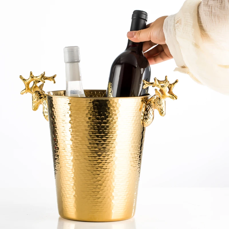 Personalized antlers Hammer stainless steel ice wine bucket Red  Large champagne Model room Decorative