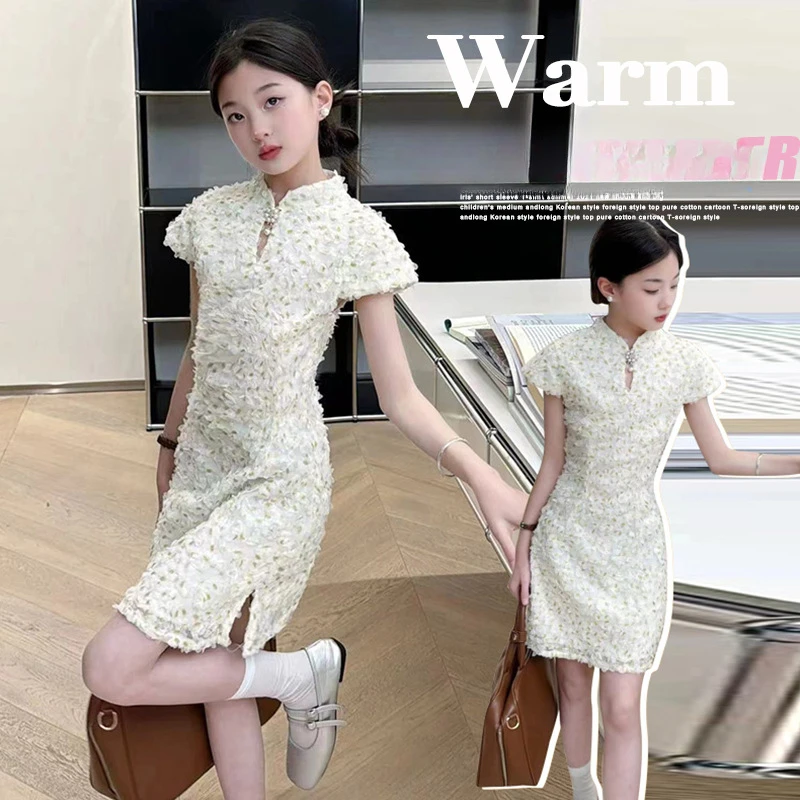 

Girls Summer Qipao Dress Fashionable 2024 New Children's Fashion Improvement Chinese Retro Princess Dress