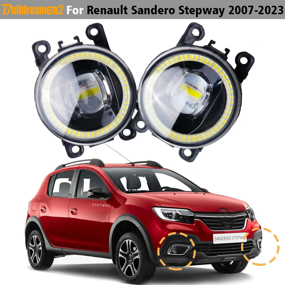 2 Pieces 30W H11 LED Lens Fog Light DRL Car Angel Eye Fog Daytime Running Lamp For Renault Sandero Stepway Hatchback 2007-2023