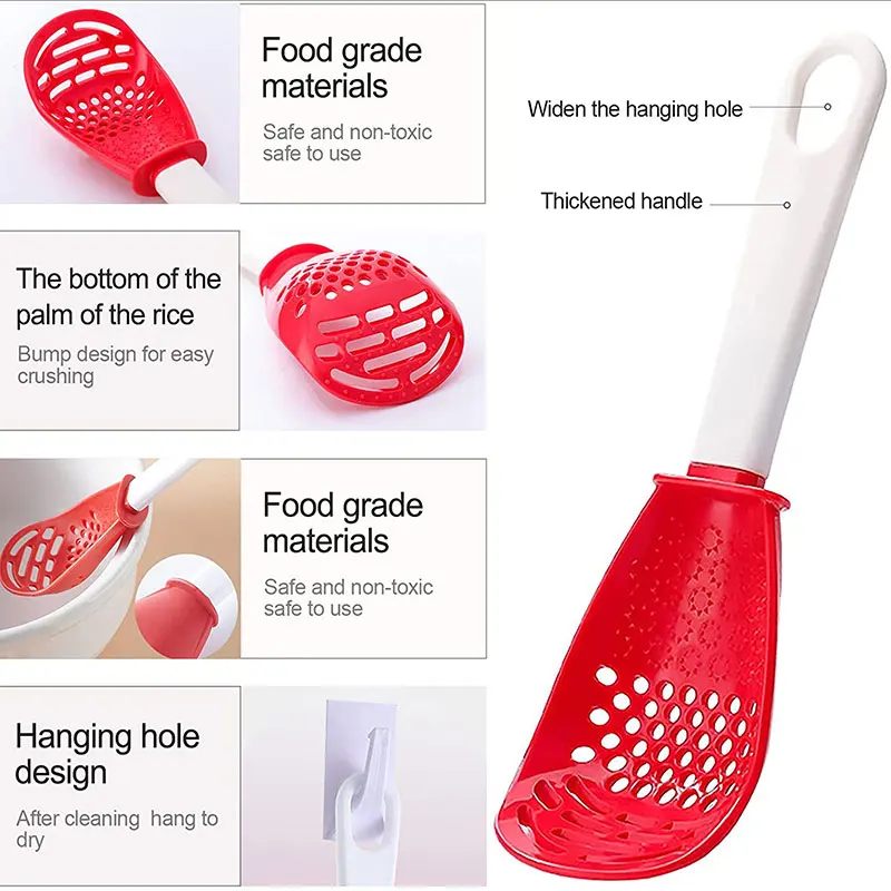 Multifunctional Cooking Spoon Kitchen Strainer Scoop to Cut Garlic Hanging Hole Innovative Potato Garlic Press kitchen Accessory