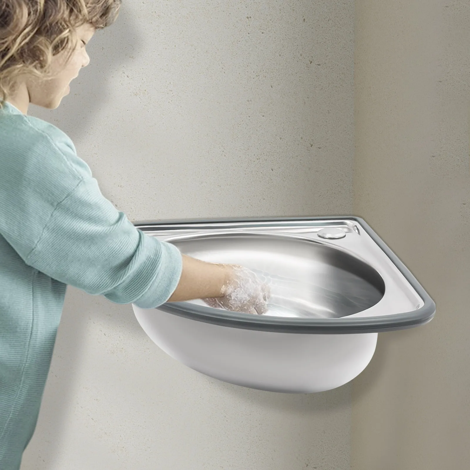 Modern Silver Stainless Steel, Plastic Single Bowl Sink, Corner Basin Sink, Triangular Hand Basin Sink