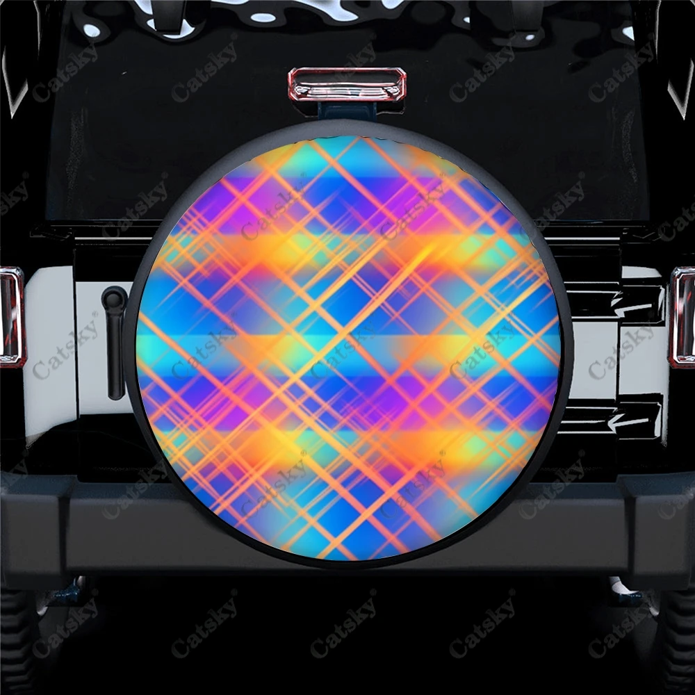 Regenboog Geblokt Ontwerp Polyester Universele Reservewiel Bandenhoes Op Maat Voor Aanhanger Rv Suv Truck Camper